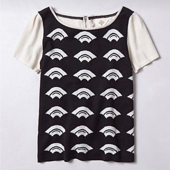 Anthropologie HWR Monogram Short Sleeve Sweater 100% cotton / size XS - Picture 1 of 7